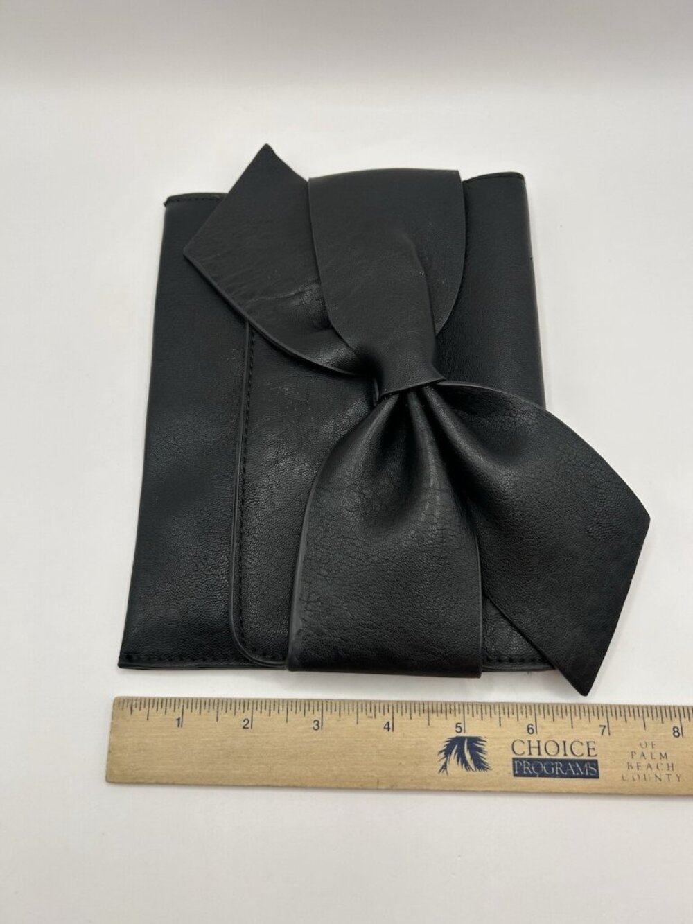 Anthropologie Clutch Purse Black Faux Leather Bow Envelope Small Chic Elegant - Picture 11 of 11